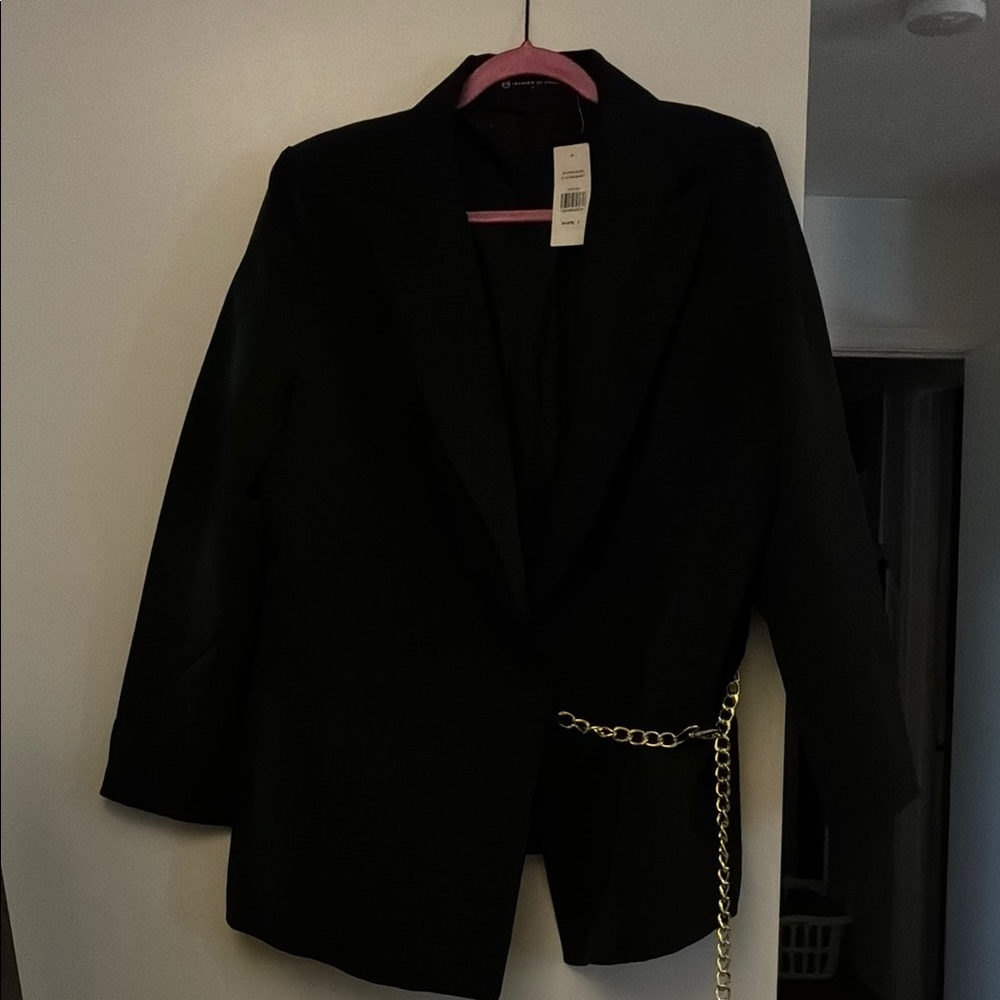 Fashion to Figure Black and Gold Blazer with Chain Accent